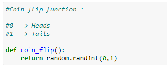 Figure 5: A simple function randomizing the results between 0 and 1, 0 for heads and 1 for tails.