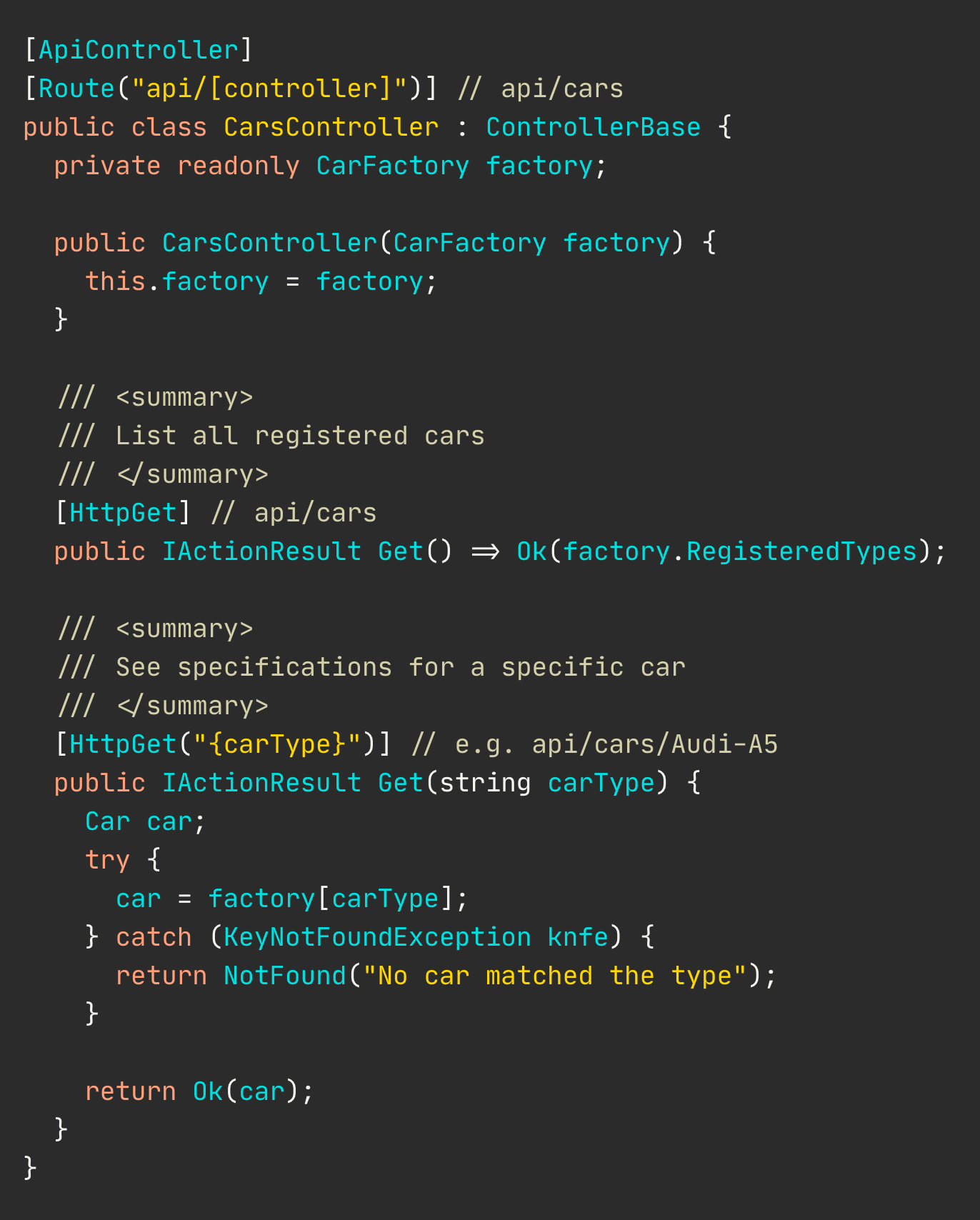 Simple controller using the Factory Class