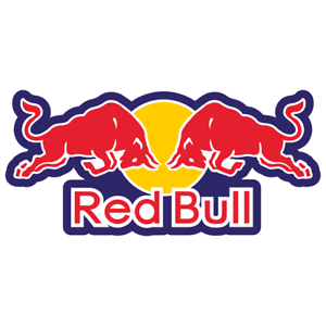 Two Red Bull facing towards each other. Logo of Red Bull