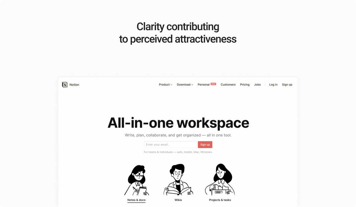 Notion’s landing page — clear aesthetics