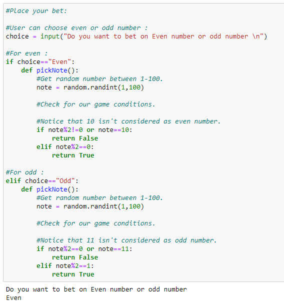 Figure 39: Placing bets for odds and even numbers.