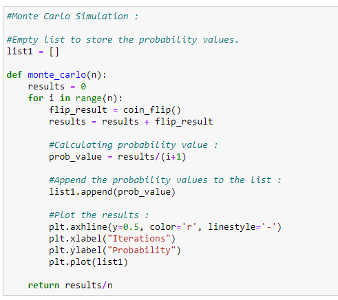 Figure 7: Calculating the probability and appending the probability values to the results, the Monte Carlo Simulation