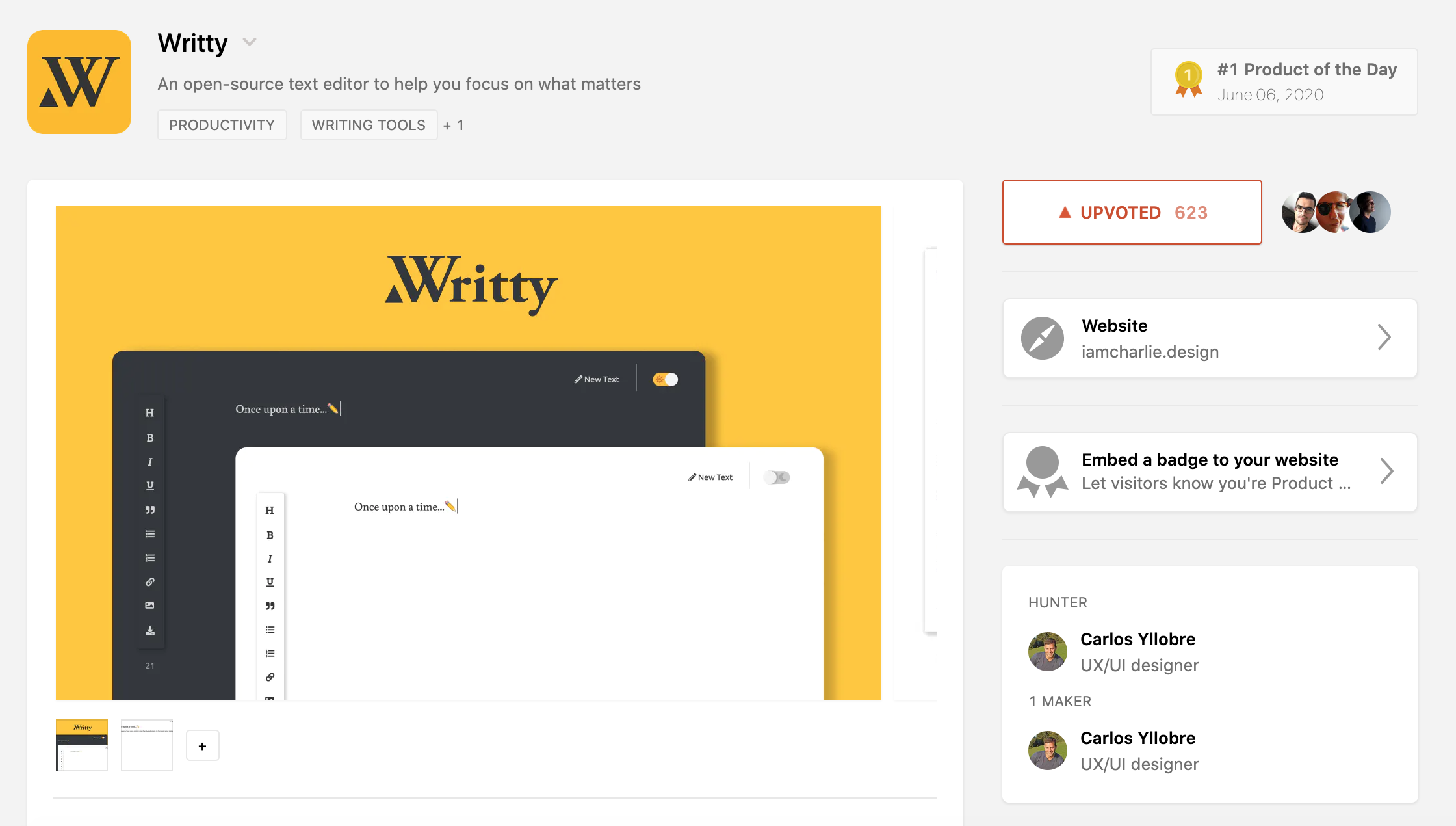 Writty in ProductHunt