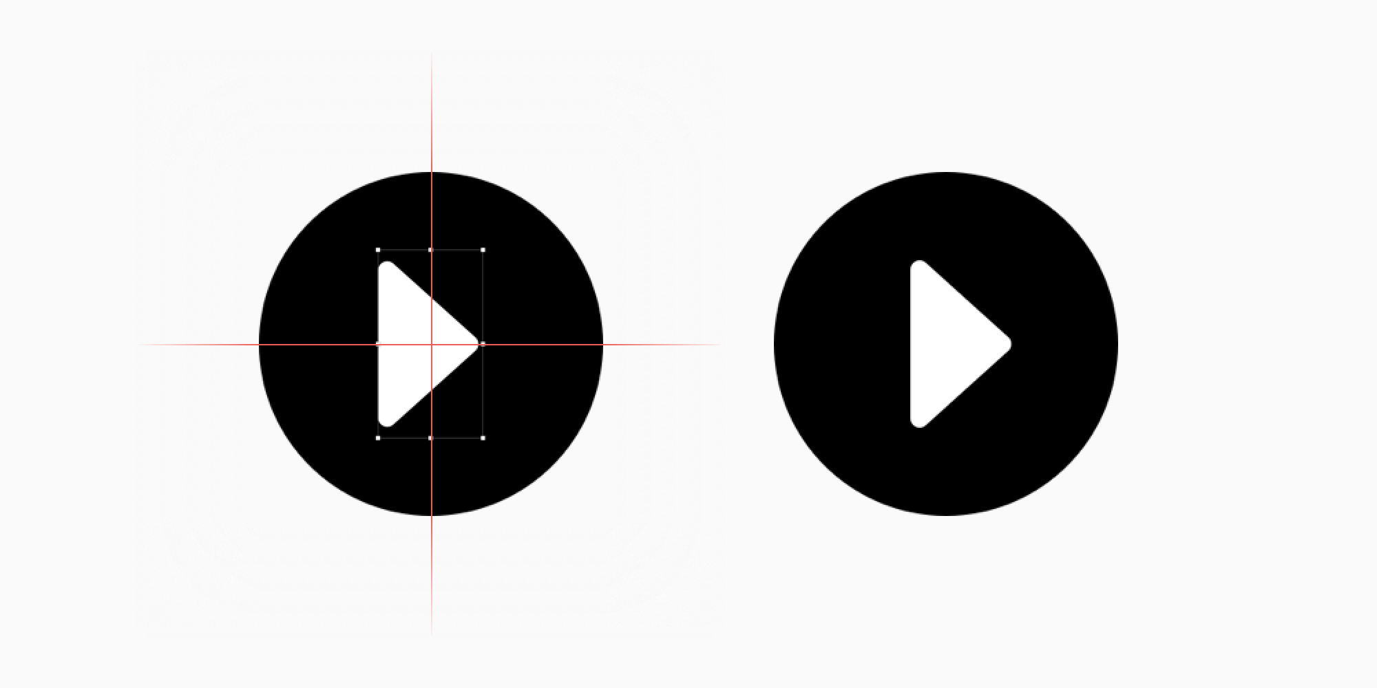 Example of a triangle being misaligned within a circle due to “snap to center” functionality.