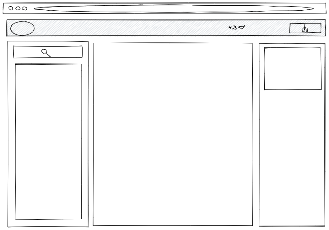 Wireframe showing main goals — download, search and change version