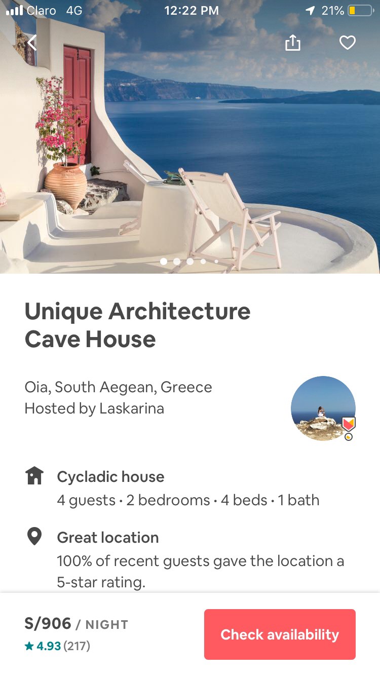 Screenshot of Airbnb website showing hierarchy by alignment